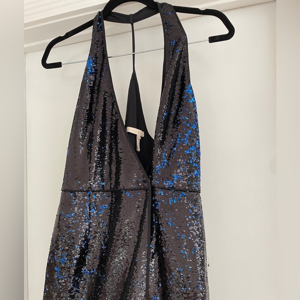 Sachin & Babi blue and black sequin wrap midi dress - size small